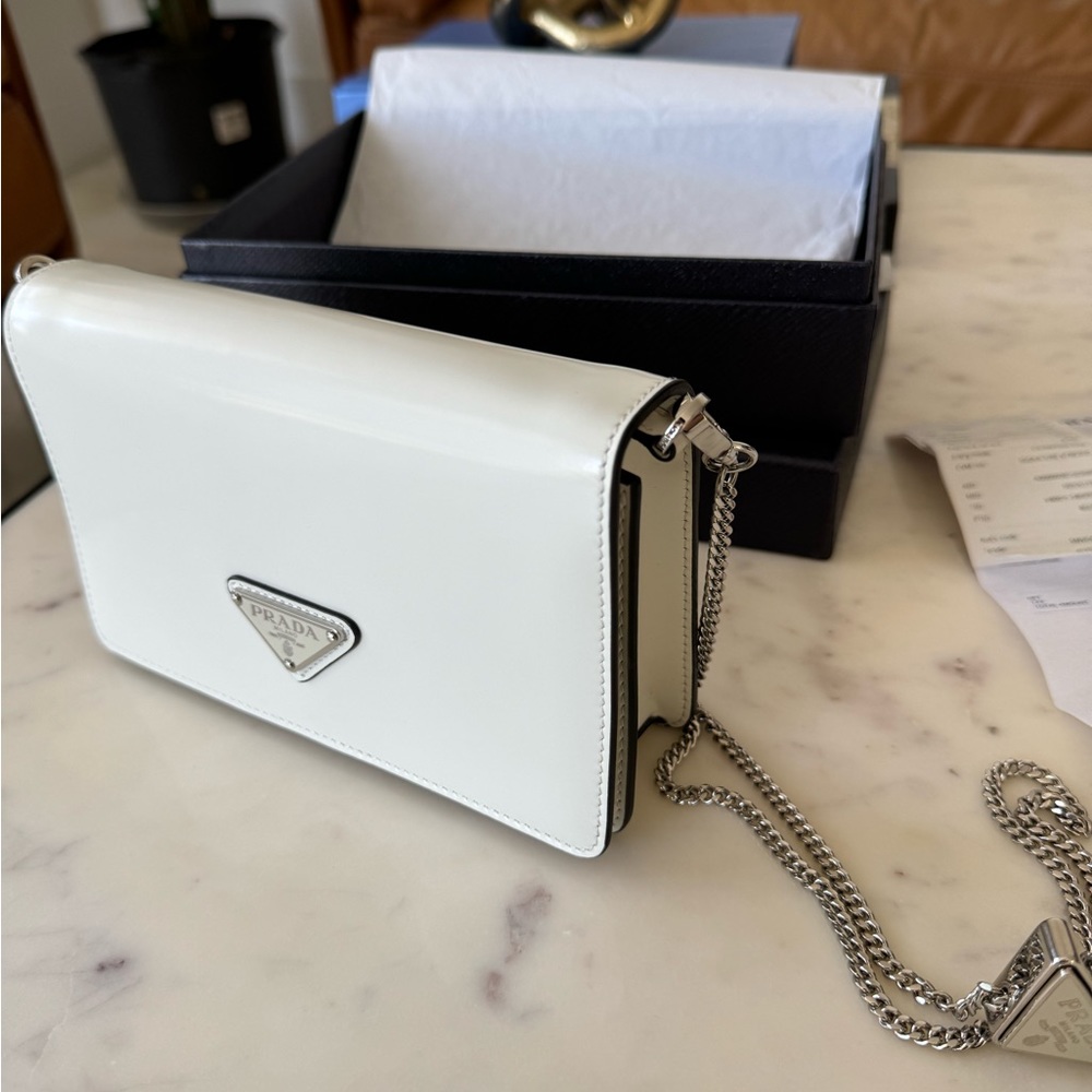Prada Women’s brushed leather white should bag - brand new with receipt / box
